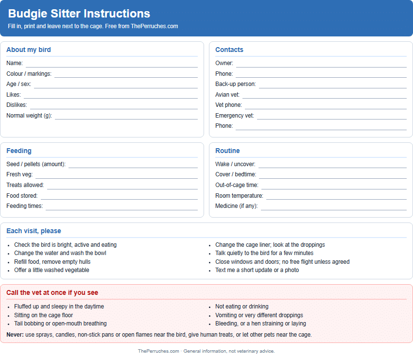 Pet sitter instruction sheet preview